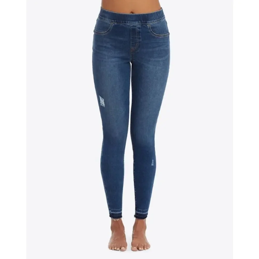 Spanx Stretch Skinny Jean Tummy Control Pannel Distressed Raw Hem Women's Medium - Picture 1 of 6